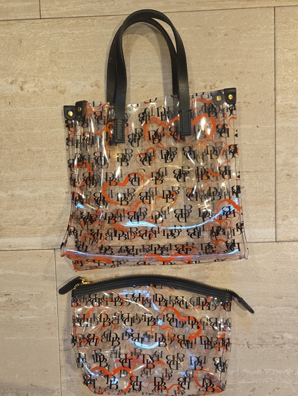 Dooney & Bourke Clear Vinyl Signature/Heart Mini Tote with Zipper Pouch